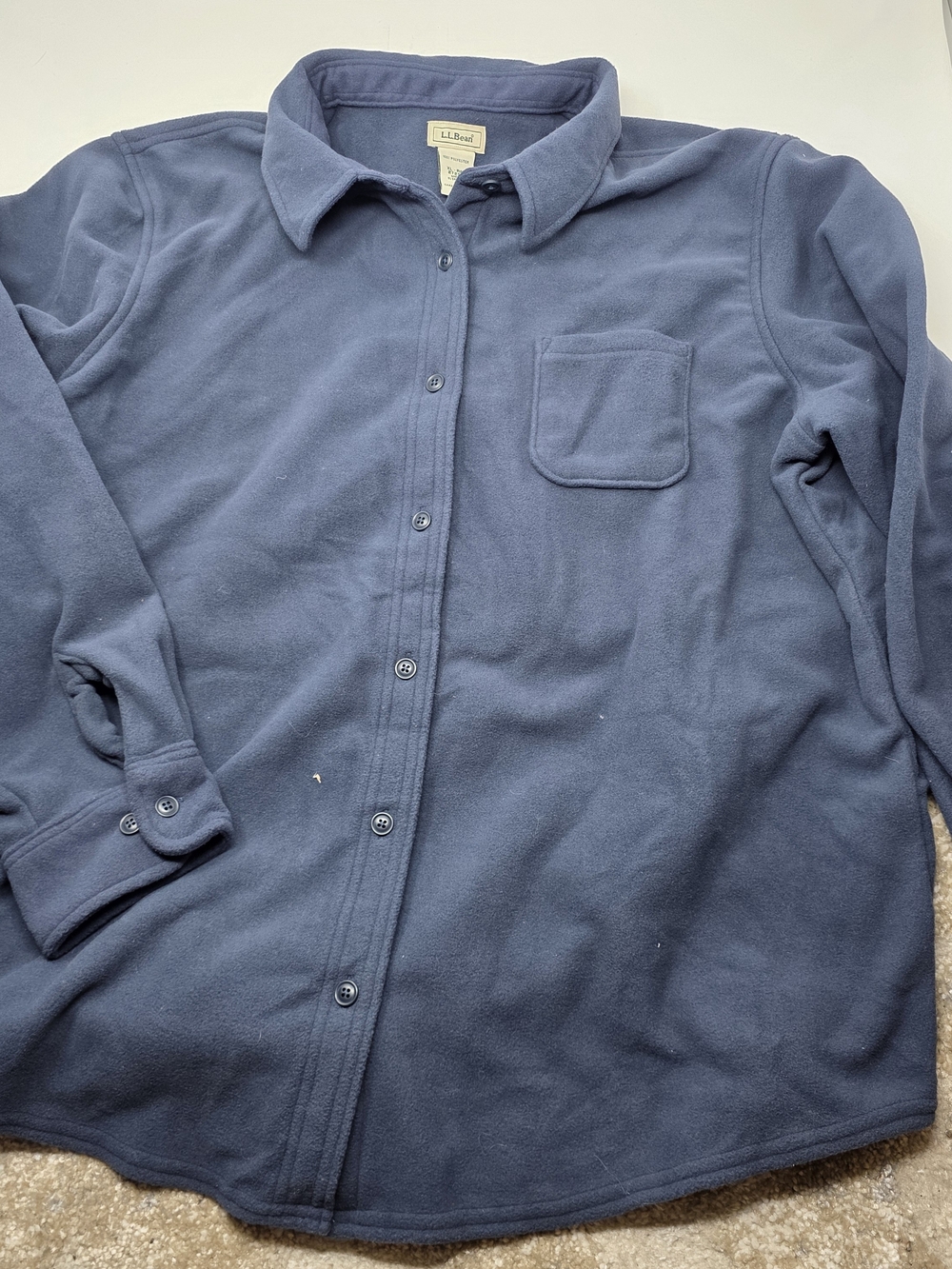 L.L.Bean Navy Fleece Button-Up Shirt Jacket